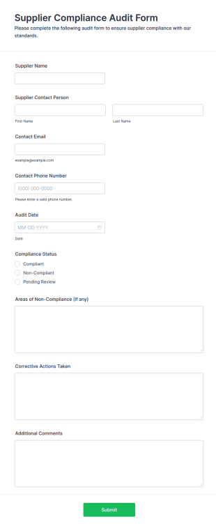 Supplier Compliance Audit Form Template