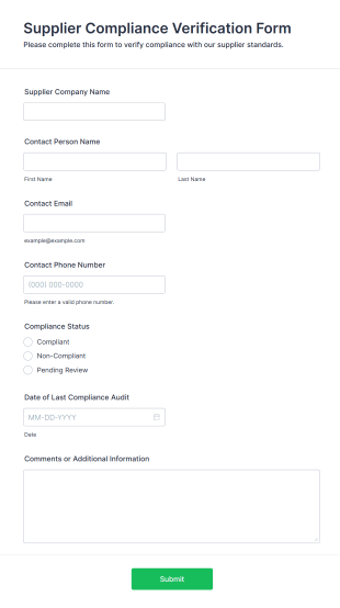 Supplier Compliance Verification Form Form Template