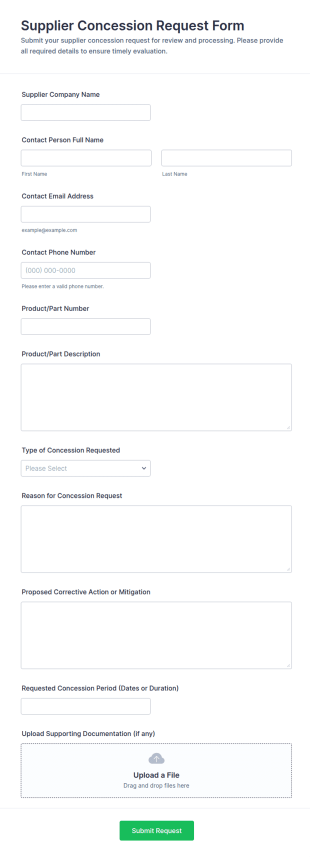 Supplier Concession Request Form Template