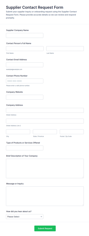 Supplier Contact Request Form Template