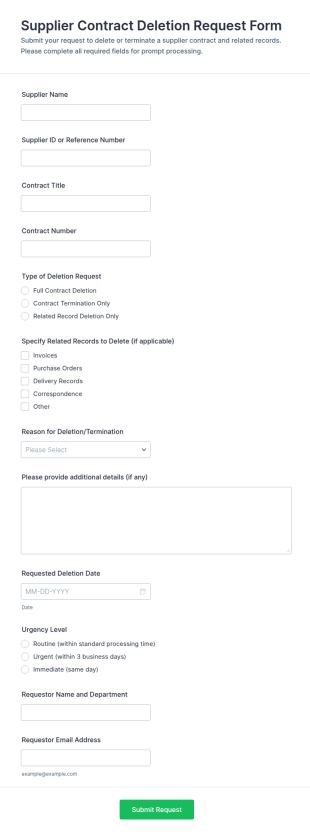 Supplier Contract Deletion Request Form Template