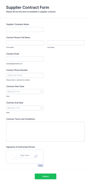 Supplier Contract Form Template