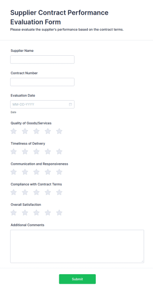 Supplier Contract Performance Evaluation Form Template