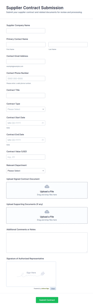 Supplier Contract Submission Form Template