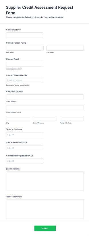 Supplier Credit Assessment Request Form Template