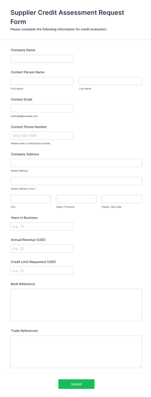 Supplier Credit Assessment Request Form Template