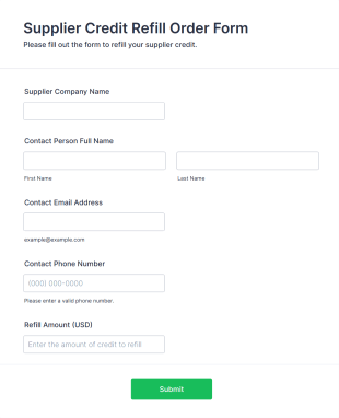 Supplier Credit Refill Order Form Template