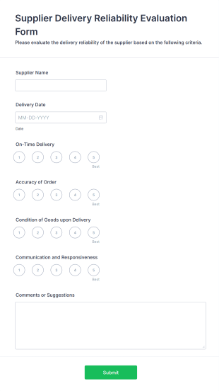 Supplier Delivery Reliability Evaluation Form Template