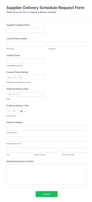 Supplier Delivery Schedule Request Form Template