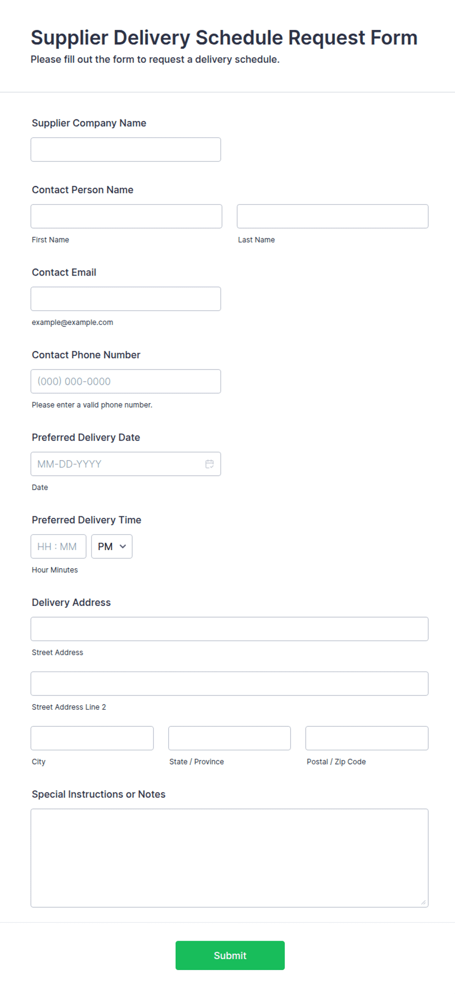 Supplier Delivery Schedule Request Form Template | Jotform