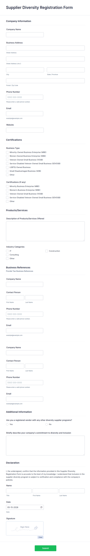 Supplier Diversity Registration Form Template