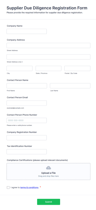 Supplier Due Diligence Registration Form Form Template