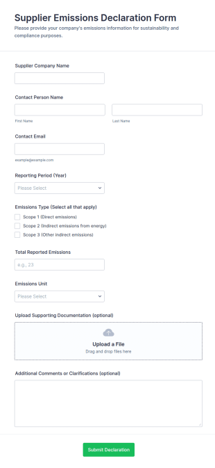 Supplier Emissions Declaration Form Template