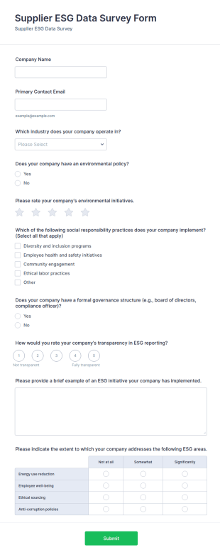 Supplier ESG Data Survey Form Template