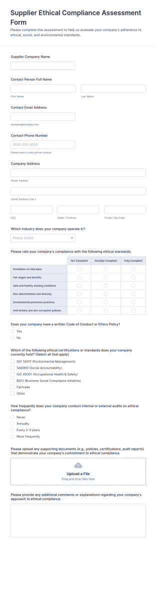 Supplier Ethical Compliance Assessment Form Template