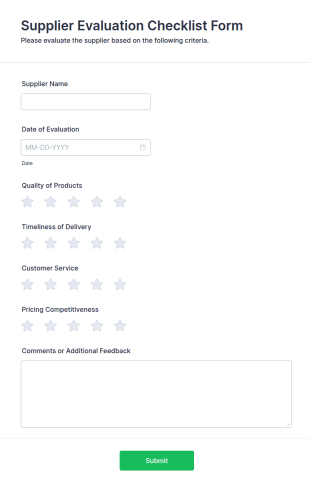 Supplier Evaluation Checklist Form Template