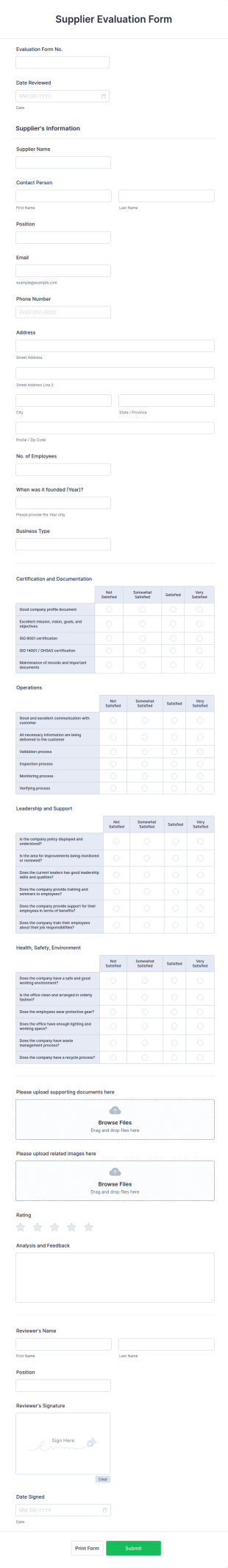 Supplier Evaluation Form Template