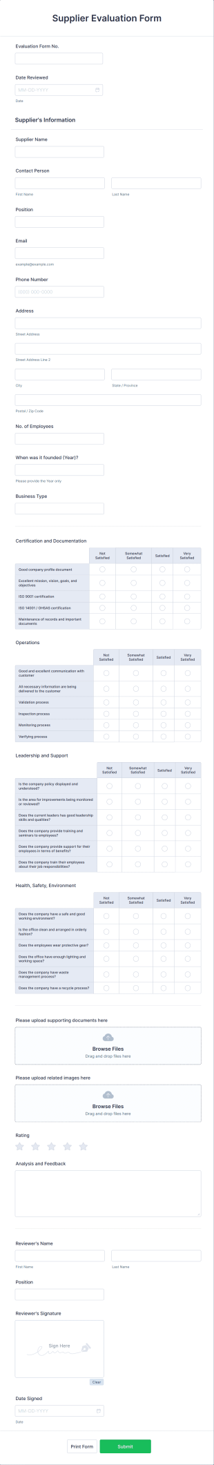Supplier Evaluation Form Template