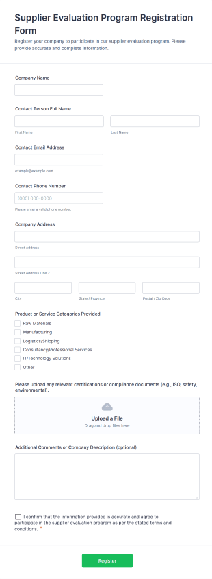 Supplier Evaluation Program Registration Form Template