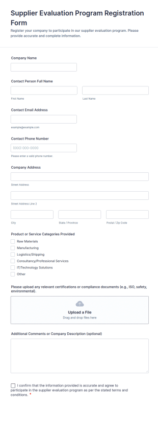Supplier Evaluation Program Registration Form Template