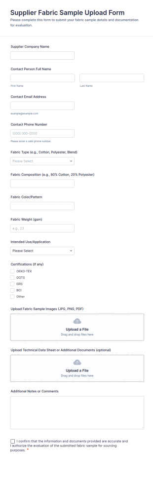 Supplier Fabric Sample Upload Form Template