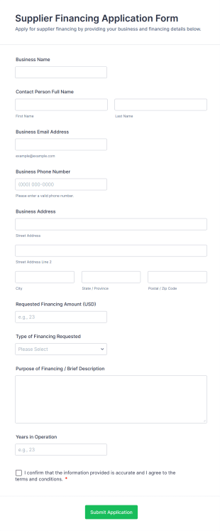 Supplier Financing Application Form Template