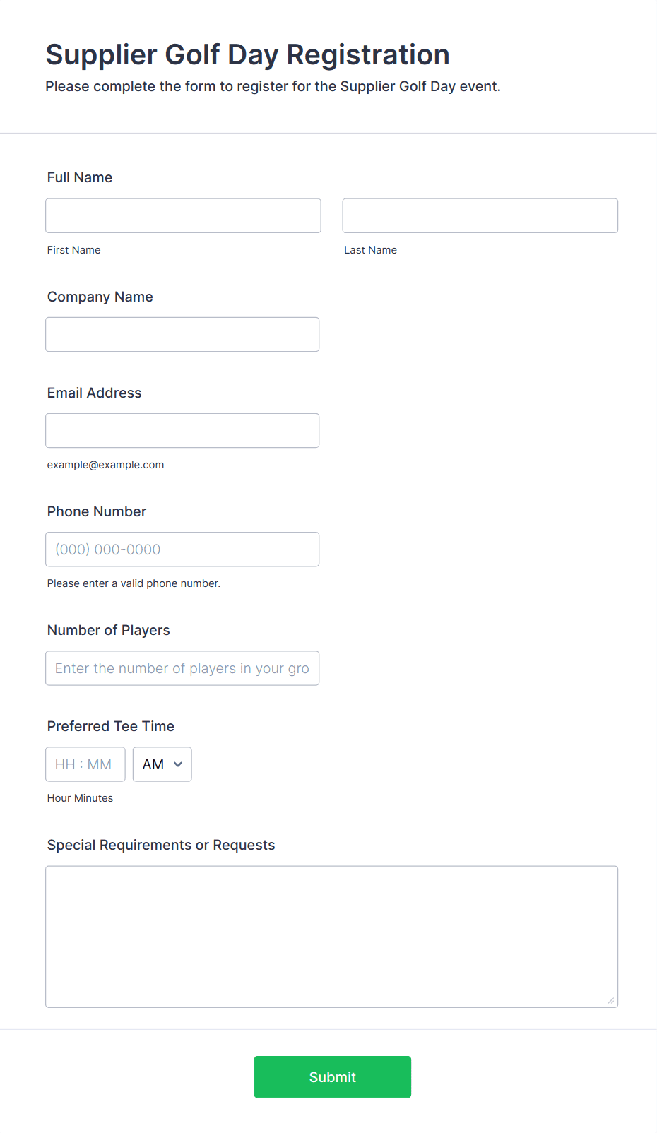 Supplier Golf Day Registration Form Template Jotform Supplier Golf Day Registration Form Template Jotform