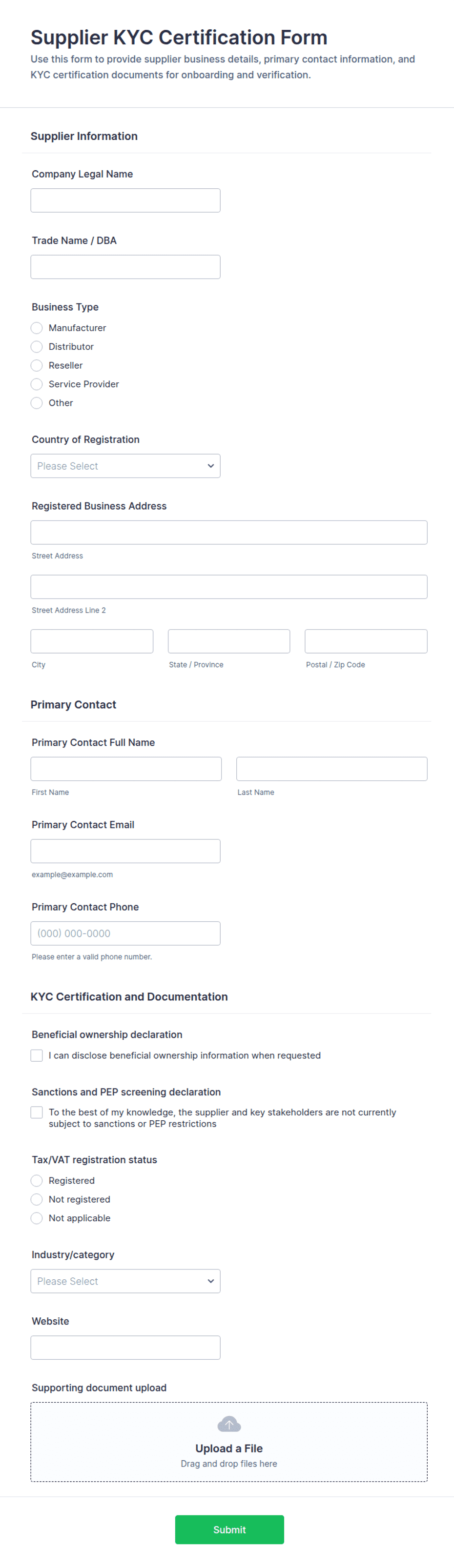 Supplier KYC Certification Form Template | Jotform
