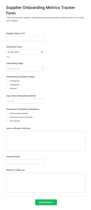 Supplier Onboarding Metrics Tracker Form Template