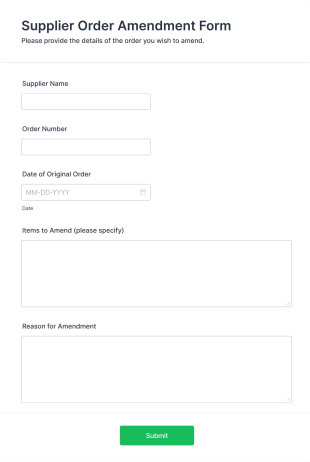 Supplier Order Amendment Form Template
