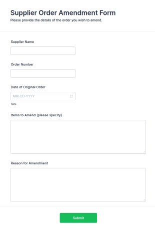 Supplier Order Amendment Form Template