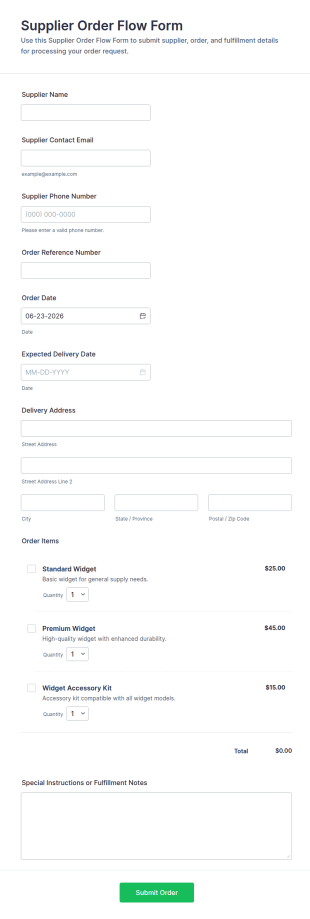 Supplier Order Flow Form Template