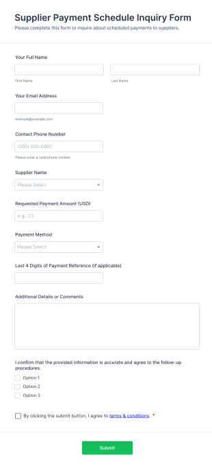 Supplier Payment Schedule Inquiry Form Template