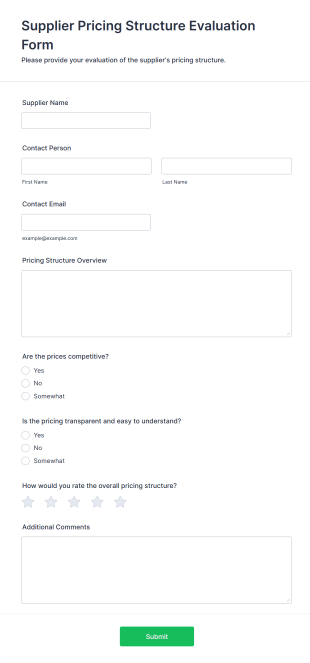 Supplier Pricing Structure Evaluation Form Template