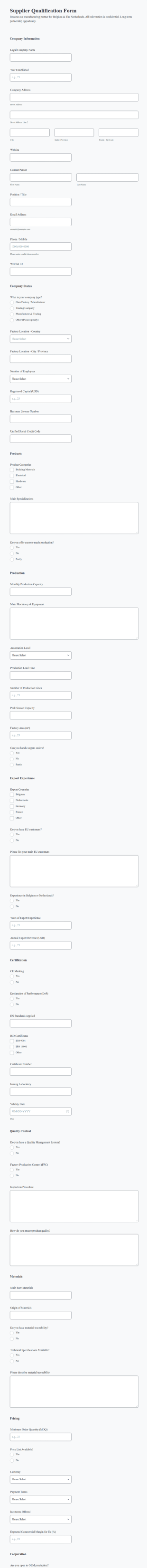 Supplier Qualification Form Template