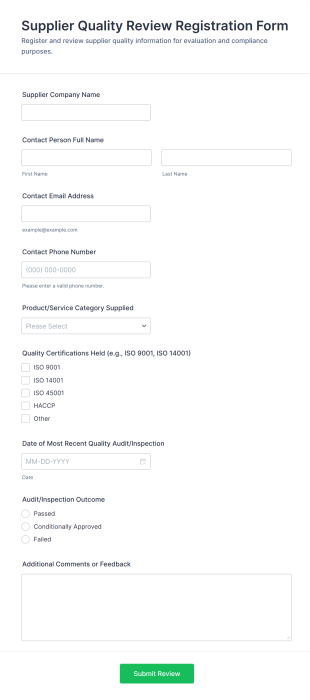 Supplier Quality Review Registration Form Template