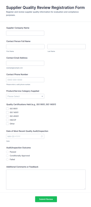 Supplier Quality Review Registration Form Template