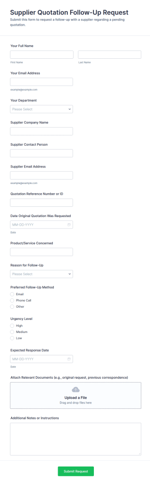 Supplier Quotation Follow Up Request Form Template