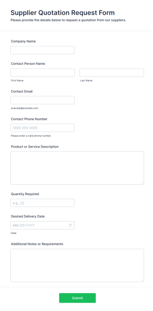 Supplier Quotation Request Form Form Template