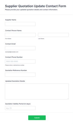 Supplier Quotation Update Contact Form Template