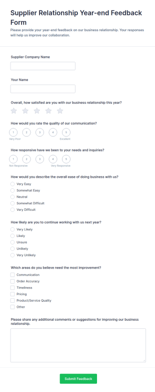 Supplier Relationship Year End Feedback Form Template