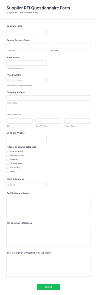 Supplier RFI Questionnaire Form Template