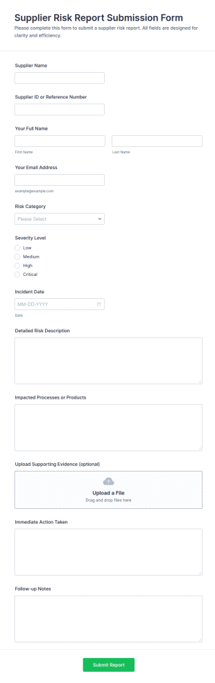Supplier Risk Report Submission Form Template