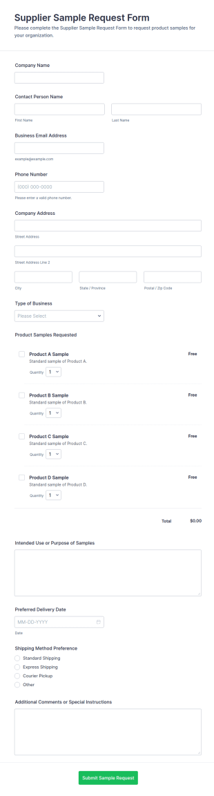 Supplier Sample Request Form Template