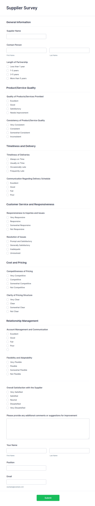 Supplier Survey Form Template