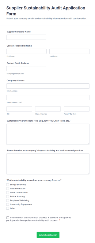 Supplier Sustainability Audit Application Form Template