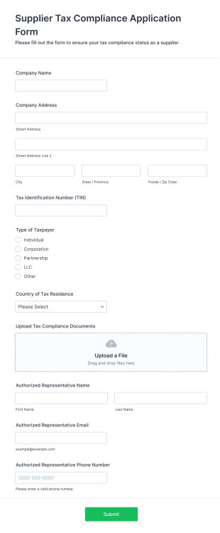 Supplier Tax Compliance Application Form Template
