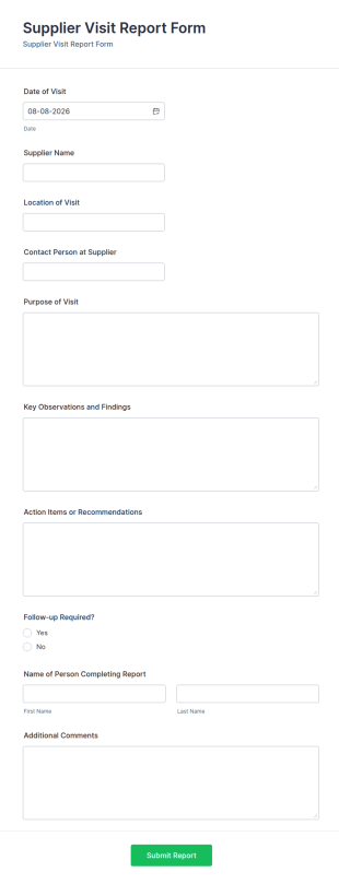 Supplier Visit Report Form Template