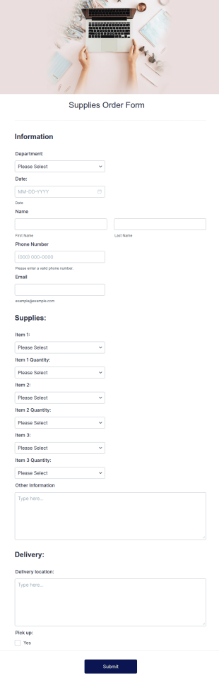Supplies Order Form Template