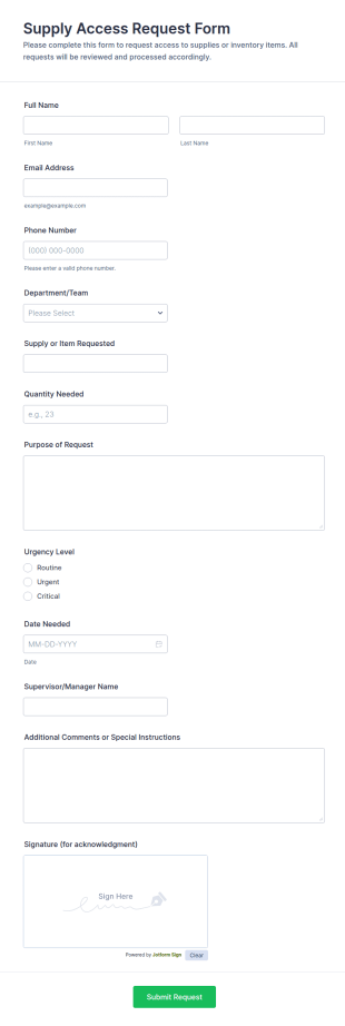 Supply Access Request Form Template
